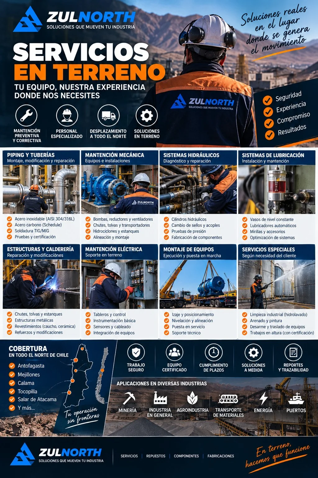 Afiche de servicios en terreno Zulnorth